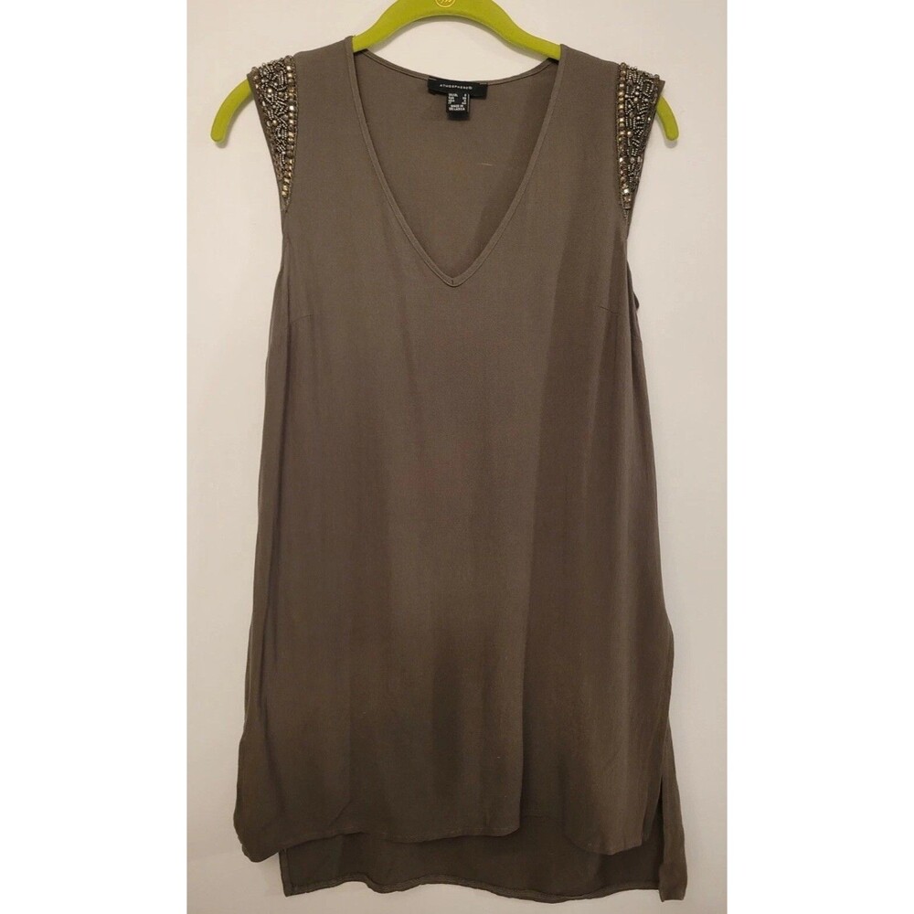 Atmosphere Tunic Blouse Size Small Green Beaded Shoulders